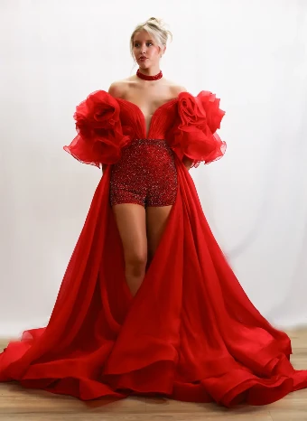 Jovani Romper with overskirt #1 Red thumbnail