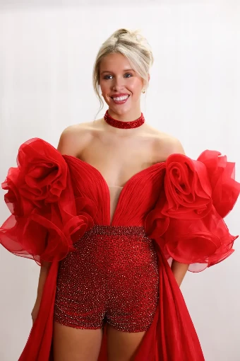 Jovani Romper with overskirt #2 Red thumbnail