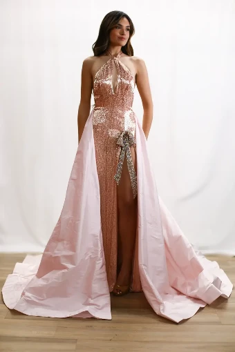 Jovani Fitted liquid beaded gown #0 Blush thumbnail