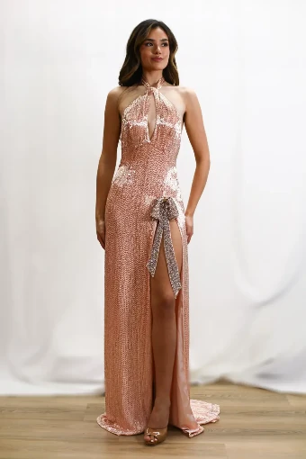 Jovani Fitted liquid beaded gown #2 Blush thumbnail