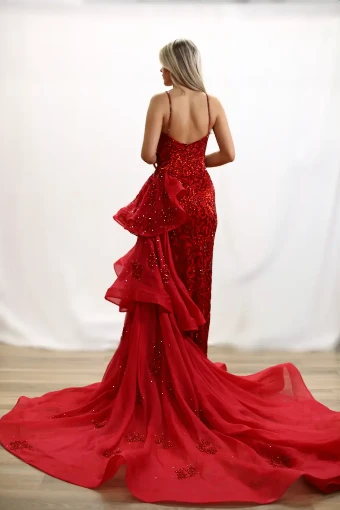 Sherri Hill Fitted gown with side cape #1 Red thumbnail